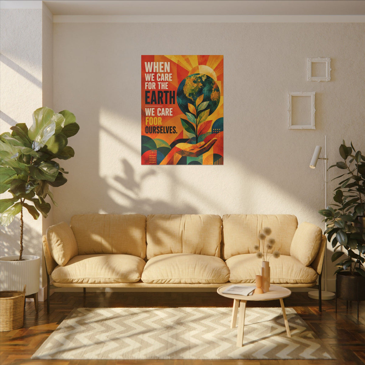 "WHEN WE CARE FOR EARTH, WE CARE FOR OUR SELVES" (Contemporary Abstract art). Earthsmart Eco Wall Art.