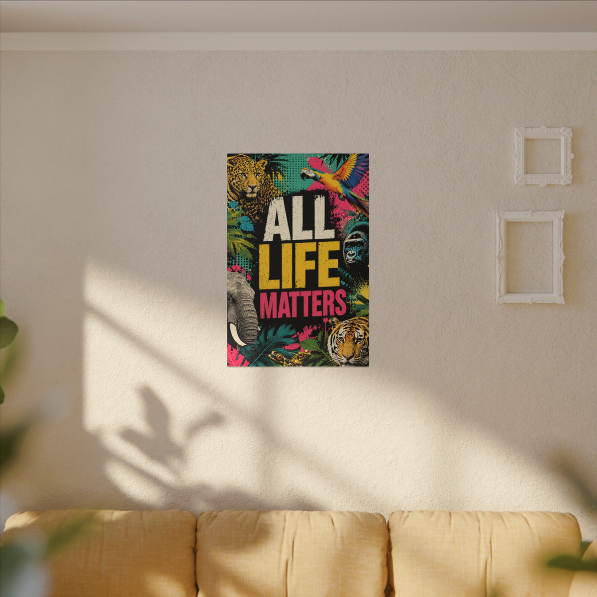 "ALL LIFE MATTERS" (Pop culture art style) - Earthsmart Canvas Wall Art. Jungle Wildlife. (Matte Stretched Print).