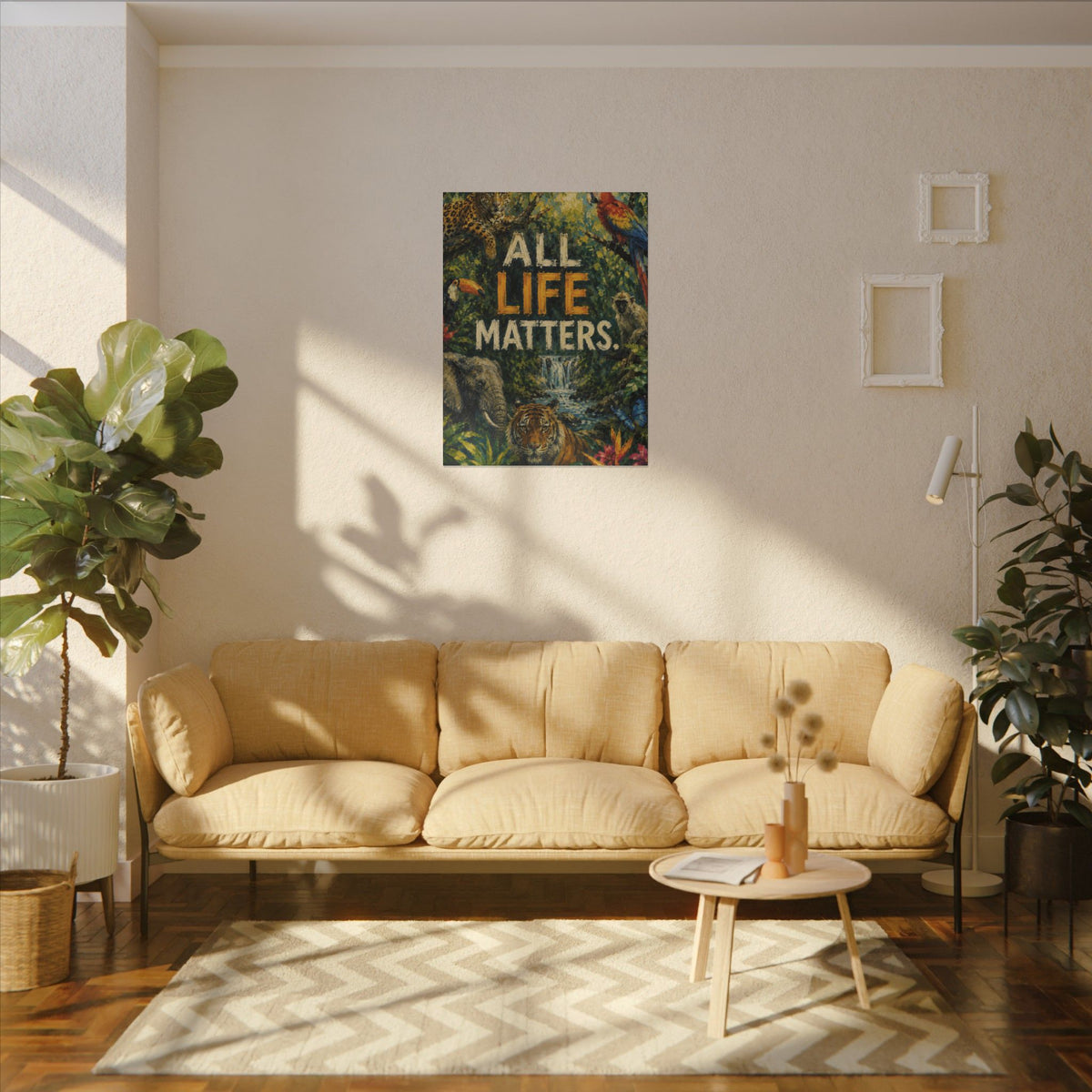 "ALL LIFE MATTERS" (Impressionist art style) — Earthsmart Canvas Wall Art. Jungle Wildlife. (Matte Stretched Print)