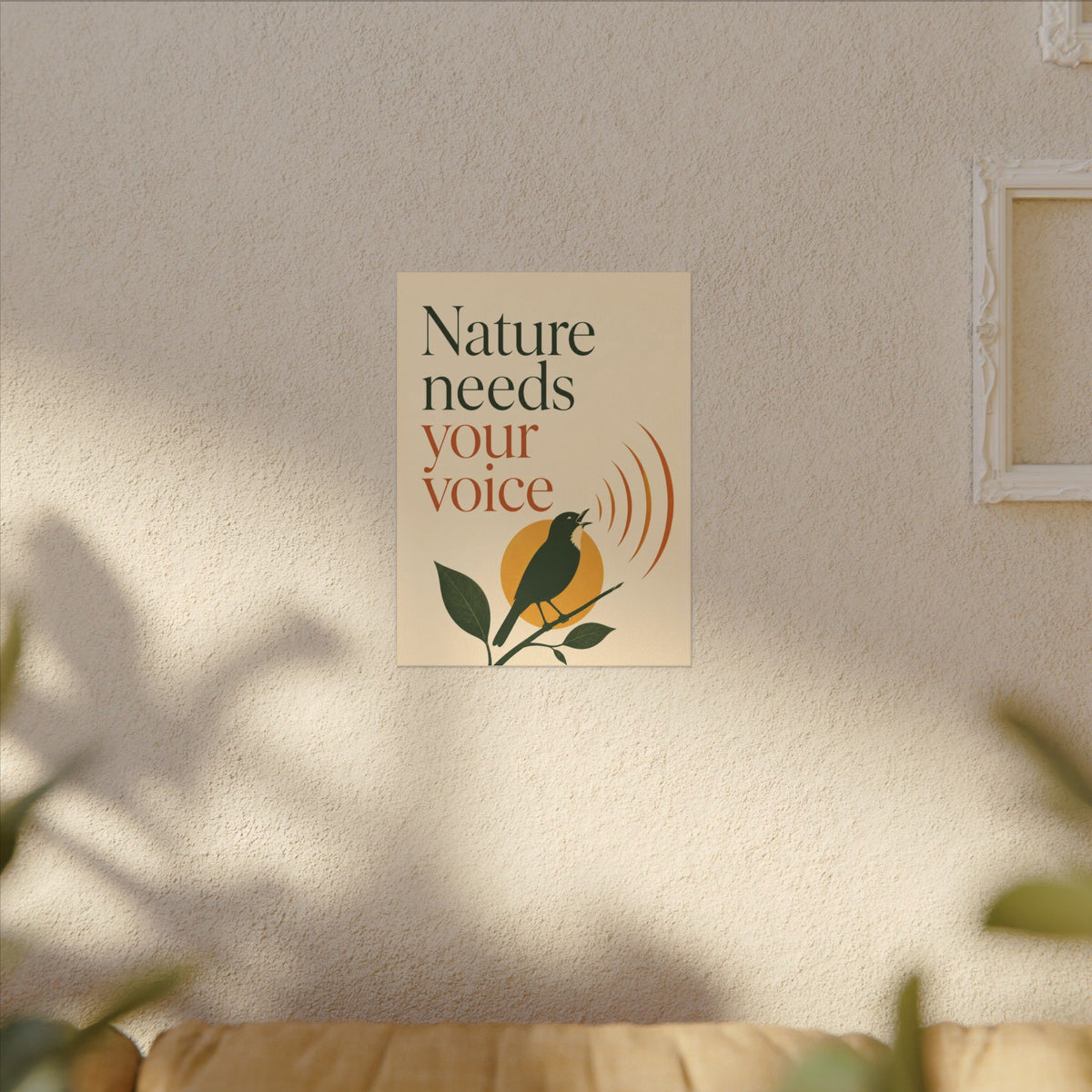 "NATURE NEEDS YOUR VOICE" (Minimalist art style). Earthsmart Eco Canvas Wall Art (Matte Stretched Print).