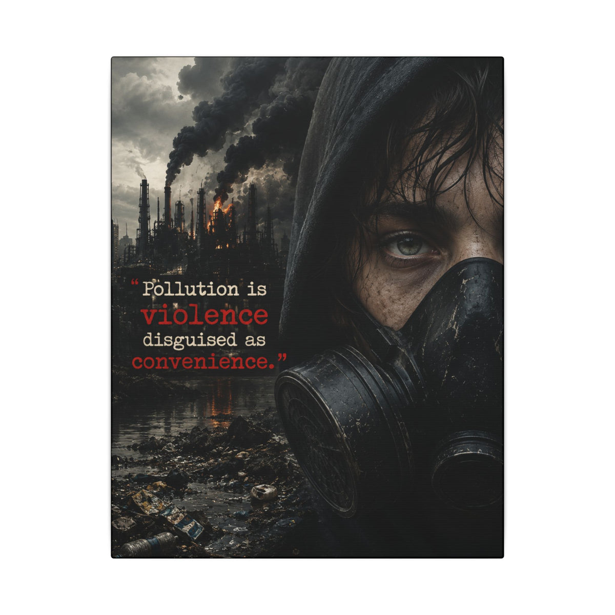 "POLLUTION IS VIOLENCE DISGUISED AS CONVENIENCE" (Dark Reality) - Earthsmart Canvas Wall Art.