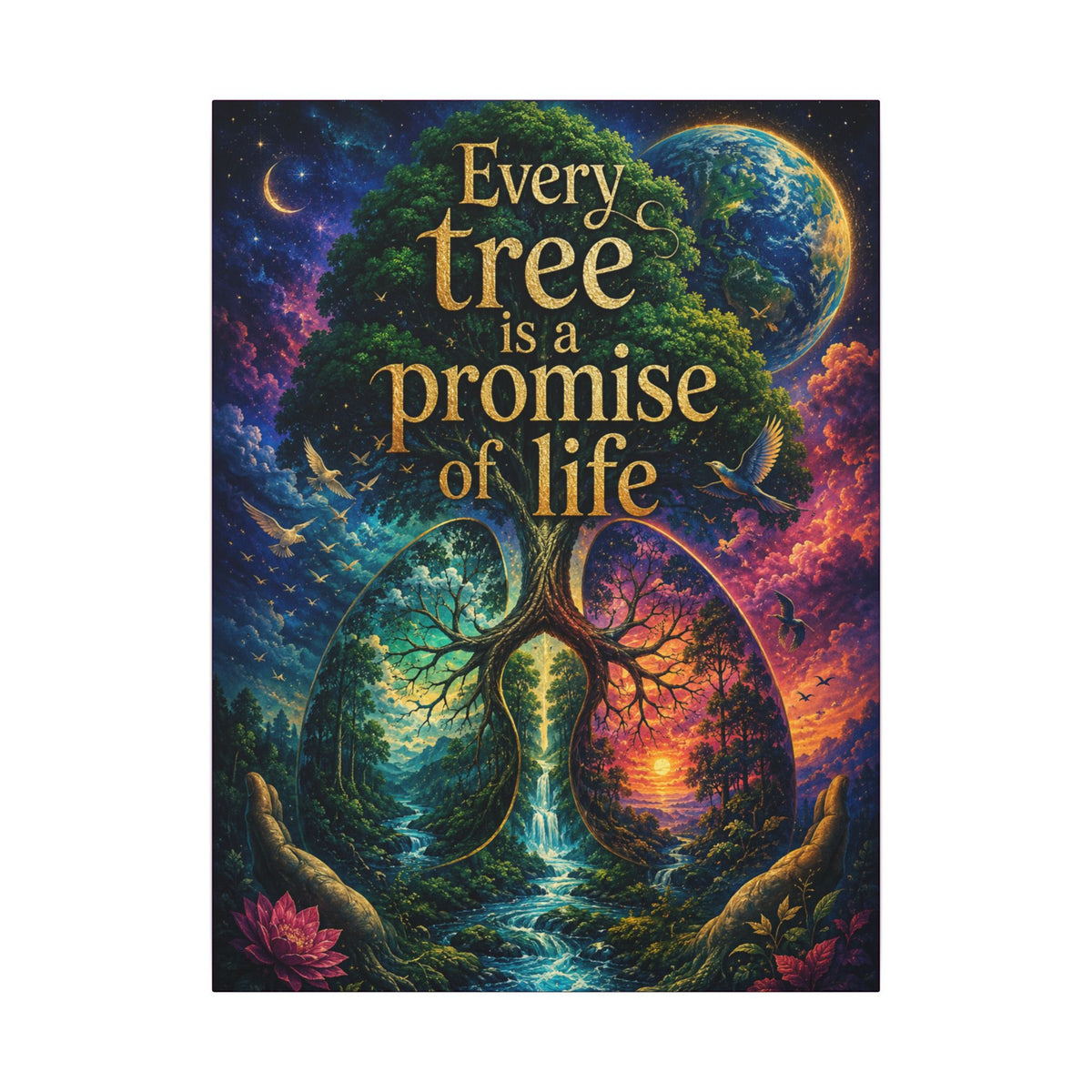Copy of "EVERY TREE IS A PROMISE OF LIFE" (Surrealist art style). Earthsmart Eco Canvas Wall Art (Matte Stretched Print).