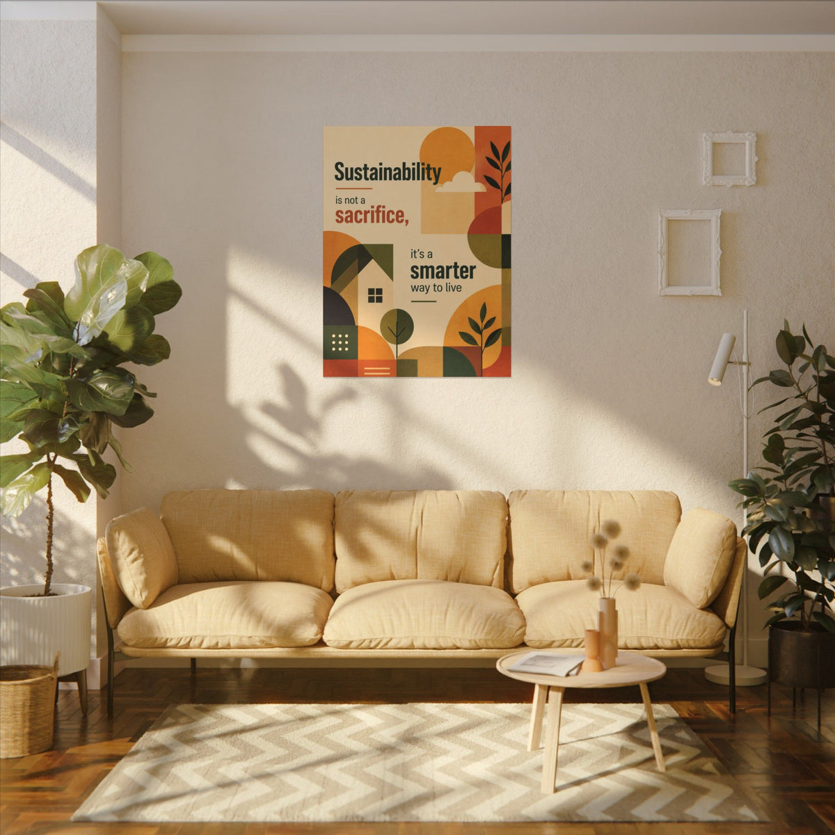 "SUSTAINABILITY IS NOT A SACRIFICE, IT'S A SMARTER WAY TO LIVE" (Contemporary art style). Earthsmart Eco Canvas Wall Art (Matte Stretched Print).