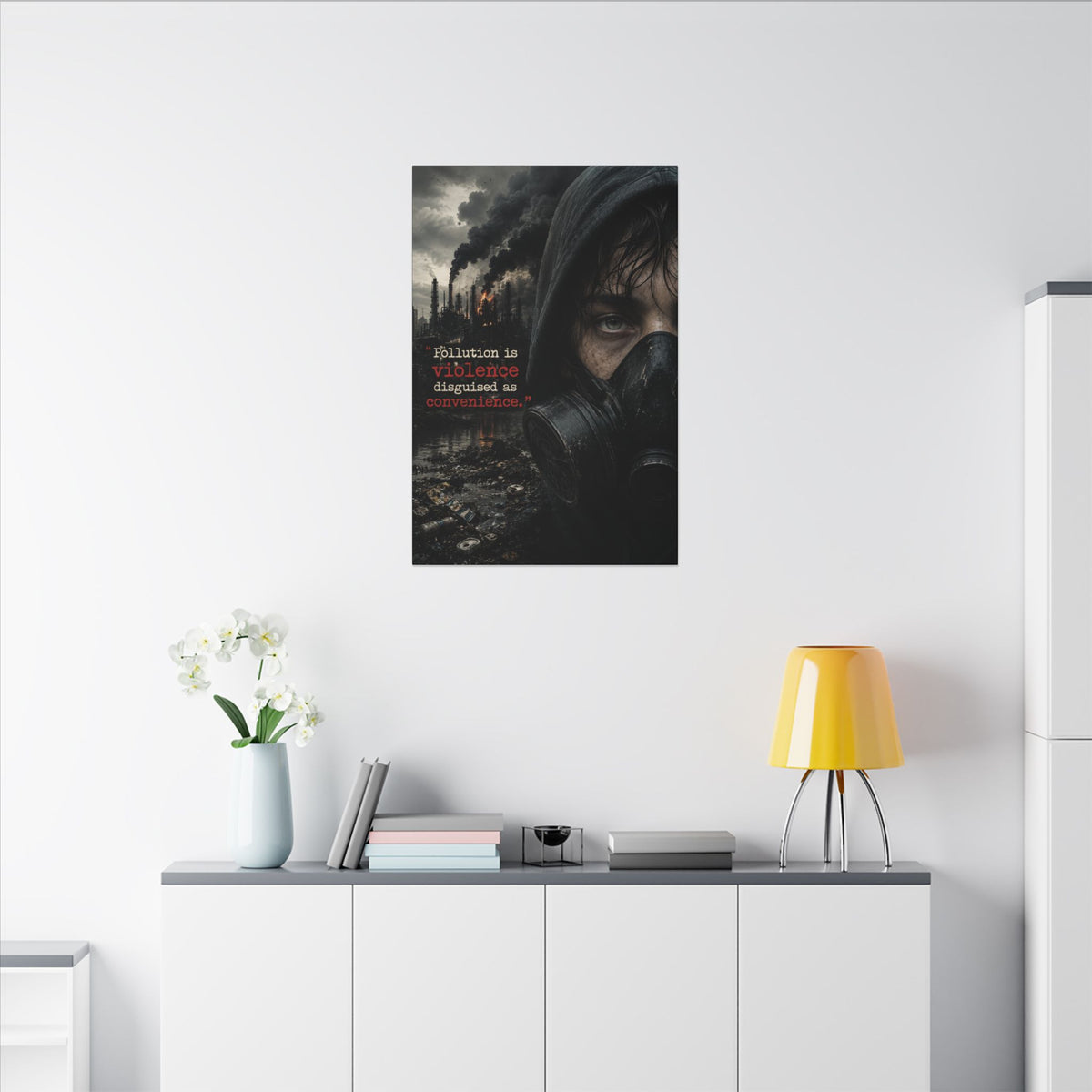 "POLLUTION IS VIOLENCE DISGUISED AS CONVENIENCE" (Dark Reality) - Earthsmart Canvas Wall Art.