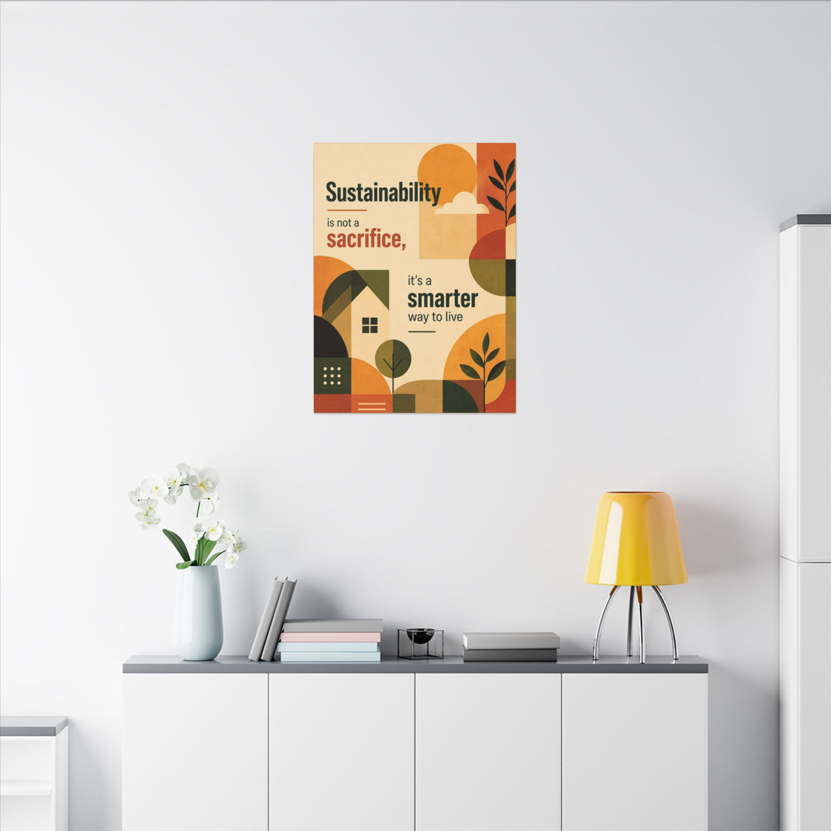 "SUSTAINABILITY IS NOT A SACRIFICE, IT'S A SMARTER WAY TO LIVE" (Contemporary art style). Earthsmart Eco Canvas Wall Art (Matte Stretched Print).