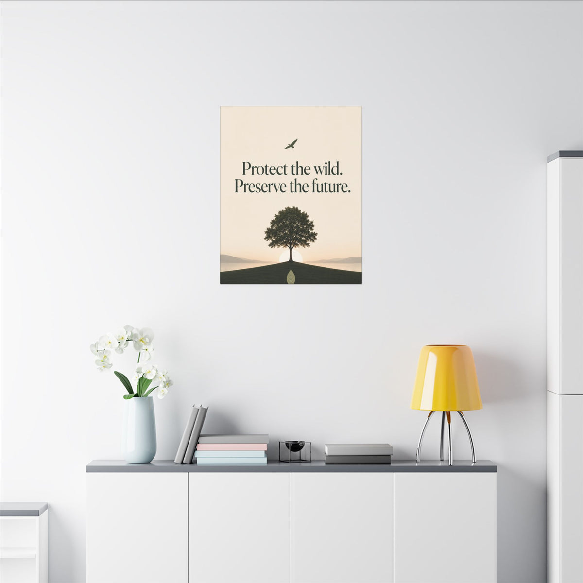 "PROTECT THE WILD PRESERVE THE FUTURE" (Minimalist art style). Earthsmart Eco Canvas Wall Art (Matte Stretched Print).