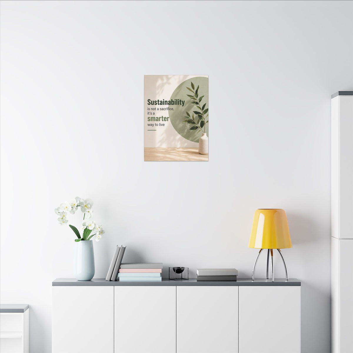 "SUSTAINABILITY IS NOT A SACRIFICE, IT'S A SMARTER WAY TO LIVE" (Minimalist art style). Earthsmart Eco Canvas Wall Art (Matte Stretched Print).