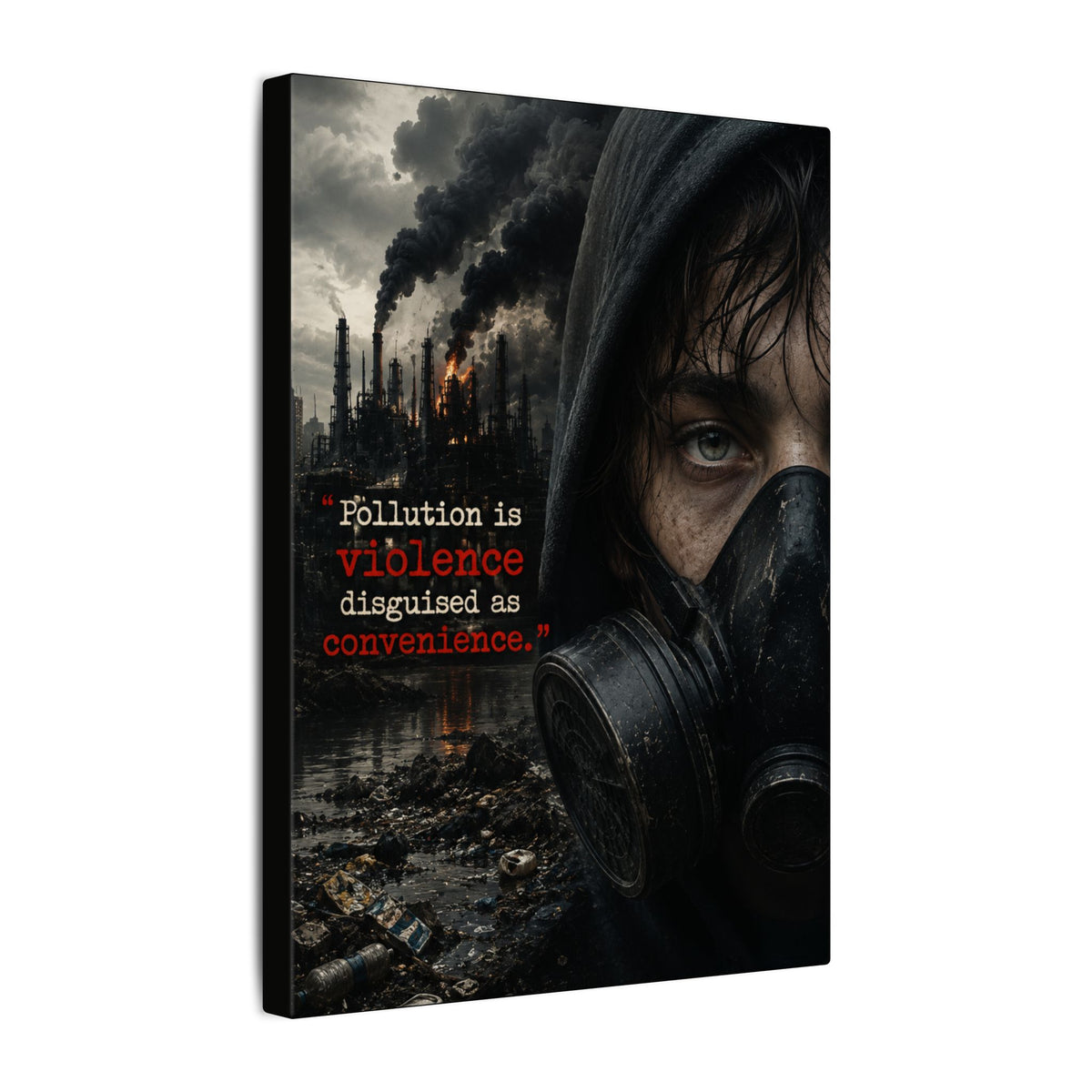 "POLLUTION IS VIOLENCE DISGUISED AS CONVENIENCE" (Dark Reality) - Earthsmart Canvas Wall Art.