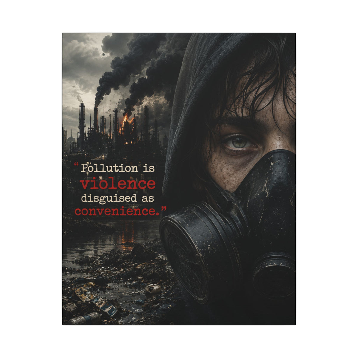 "POLLUTION IS VIOLENCE DISGUISED AS CONVENIENCE" (Dark Reality) - Earthsmart Canvas Wall Art.