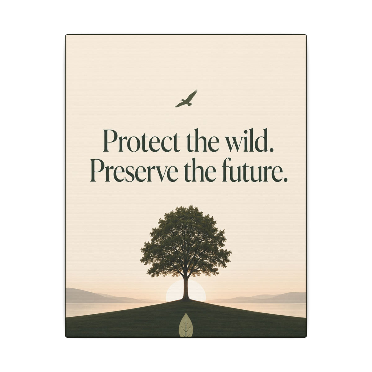 "PROTECT THE WILD PRESERVE THE FUTURE" (Minimalist art style). Earthsmart Eco Canvas Wall Art (Matte Stretched Print).