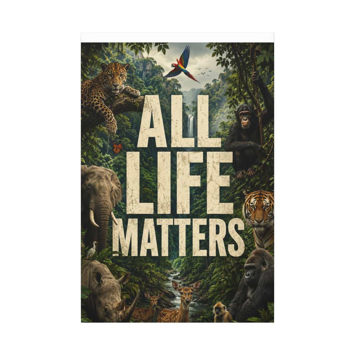 ALL LIFE MATTERS (Abstract art style) -  Earthsmart Canvas Wall Art. Jungle Wildlife ((Matte Stretched Print).