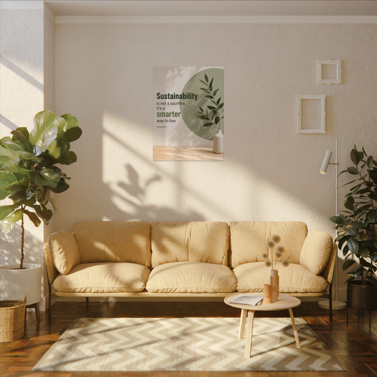 "SUSTAINABILITY IS NOT A SACRIFICE, IT'S A SMARTER WAY TO LIVE" (Minimalist art style). Earthsmart Eco Canvas Wall Art (Matte Stretched Print).
