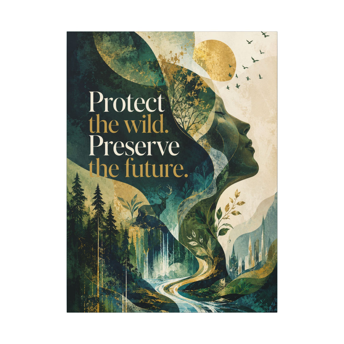 "PROTECT THE WILD PRESERVE THE FUTURE" (Abstract art style). Earthsmart Eco Canvas Wall Art (Matte Stretched Print).