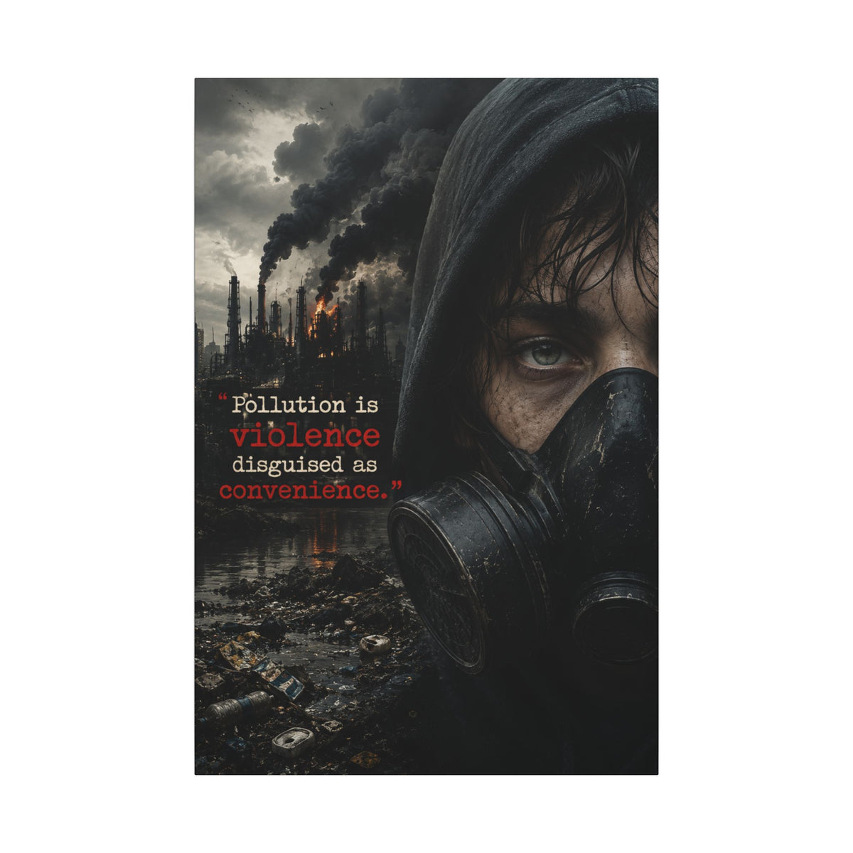 "POLLUTION IS VIOLENCE DISGUISED AS CONVENIENCE" (Dark Reality) - Earthsmart Canvas Wall Art.