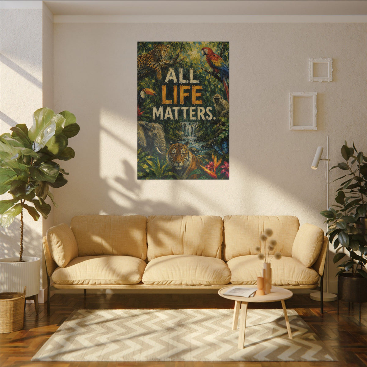 "ALL LIFE MATTERS" (Impressionist art style) — Earthsmart Canvas Wall Art. Jungle Wildlife. (Matte Stretched Print)