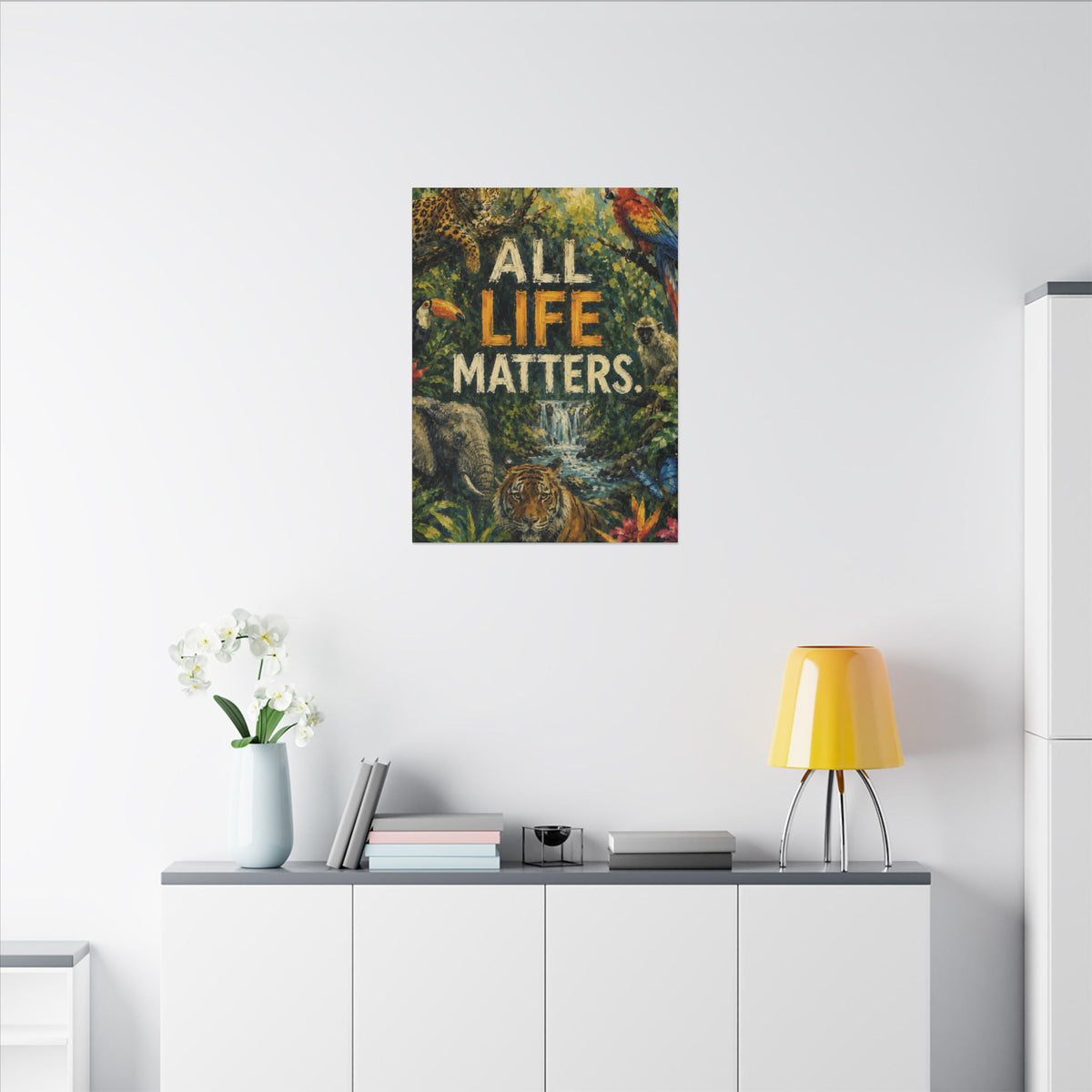 "ALL LIFE MATTERS" (Impressionist art style) — Earthsmart Canvas Wall Art. Jungle Wildlife. (Matte Stretched Print)