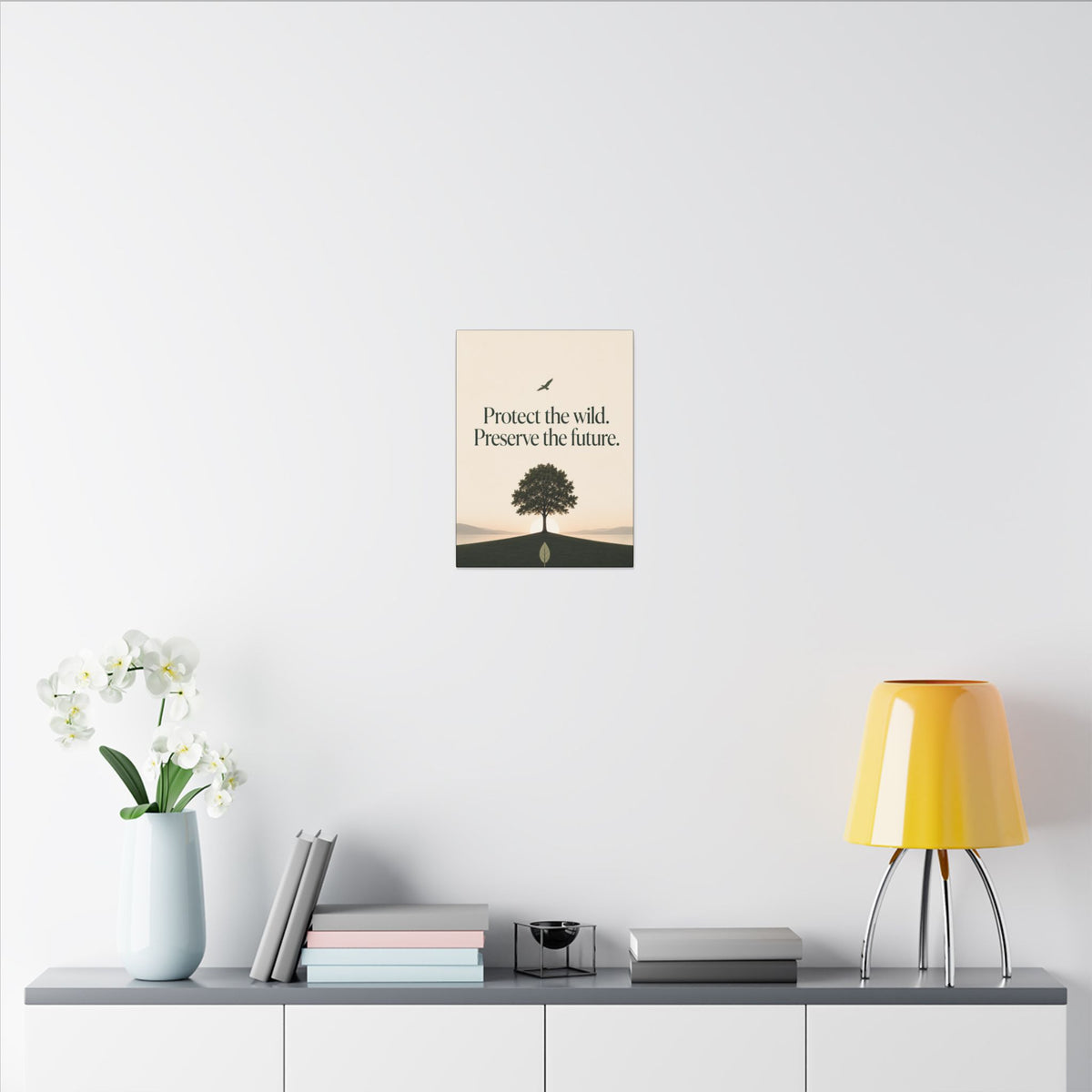 "PROTECT THE WILD PRESERVE THE FUTURE" (Minimalist art style). Earthsmart Eco Canvas Wall Art (Matte Stretched Print).