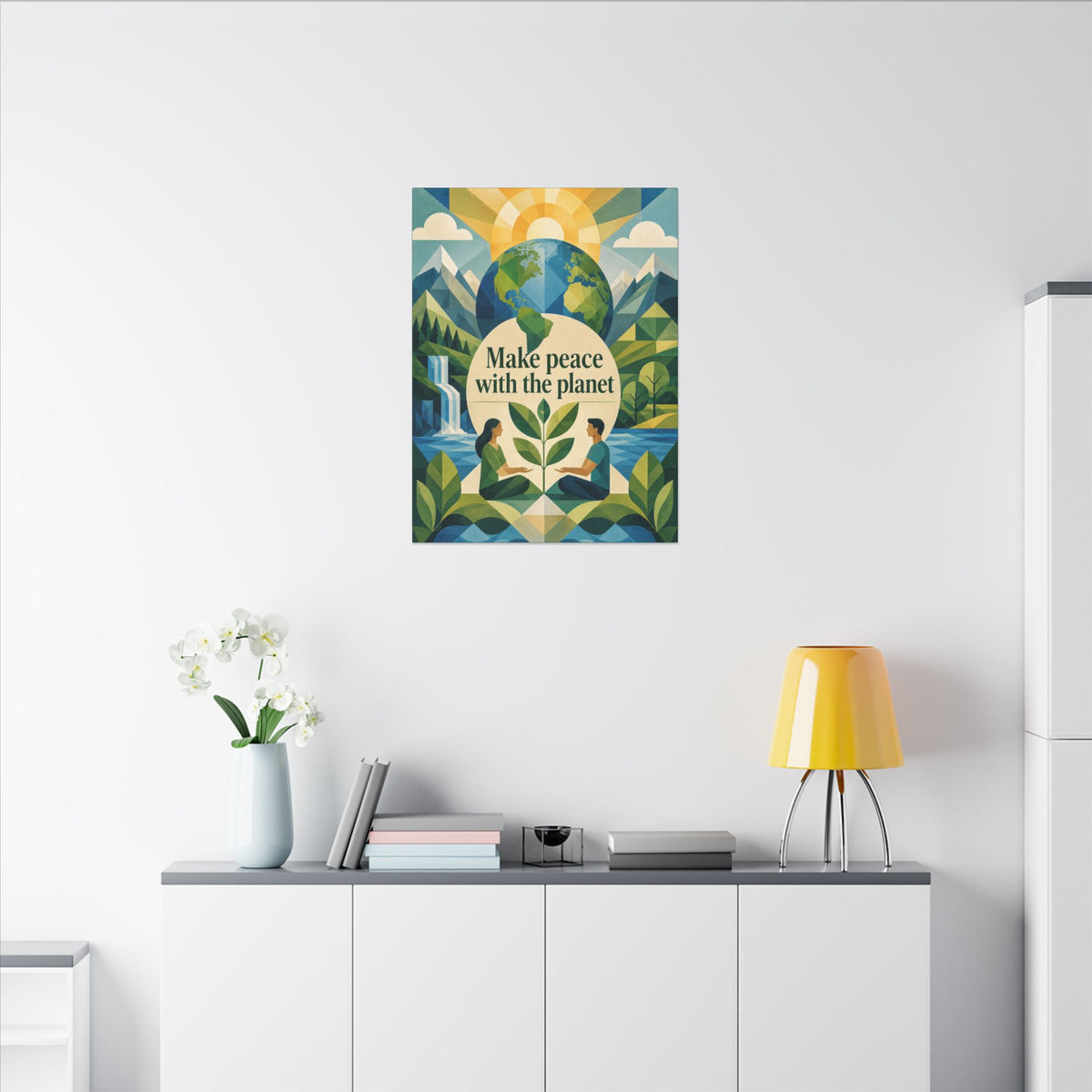 Copy of "MAKE PEACE WITH THE PLANET" (Minimalist art style). Earthsmart Eco Canvas Wall Art (Matte Stretched Print).