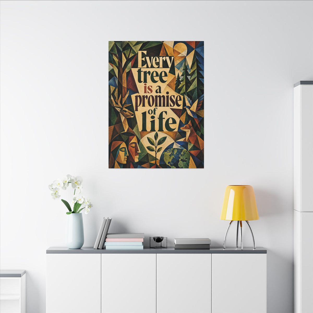"EVERY TREE IS A PROMISE OF LIFE" (Cubist art style). Earthsmart Eco Canvas Wall Art (Matte Stretched Print).