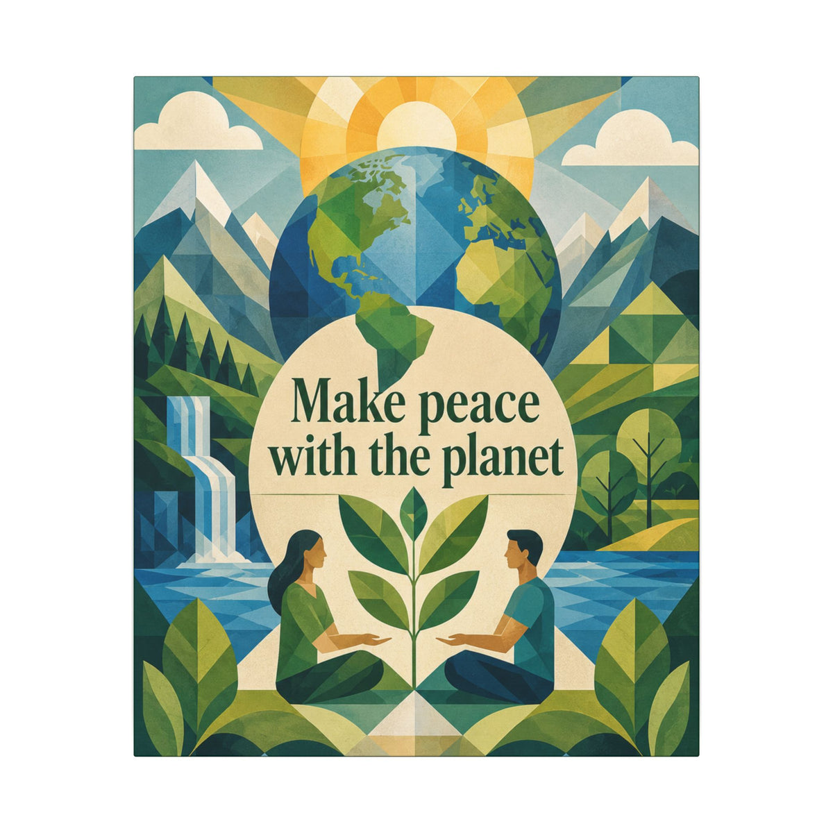 Copy of "MAKE PEACE WITH THE PLANET" (Minimalist art style). Earthsmart Eco Canvas Wall Art (Matte Stretched Print).