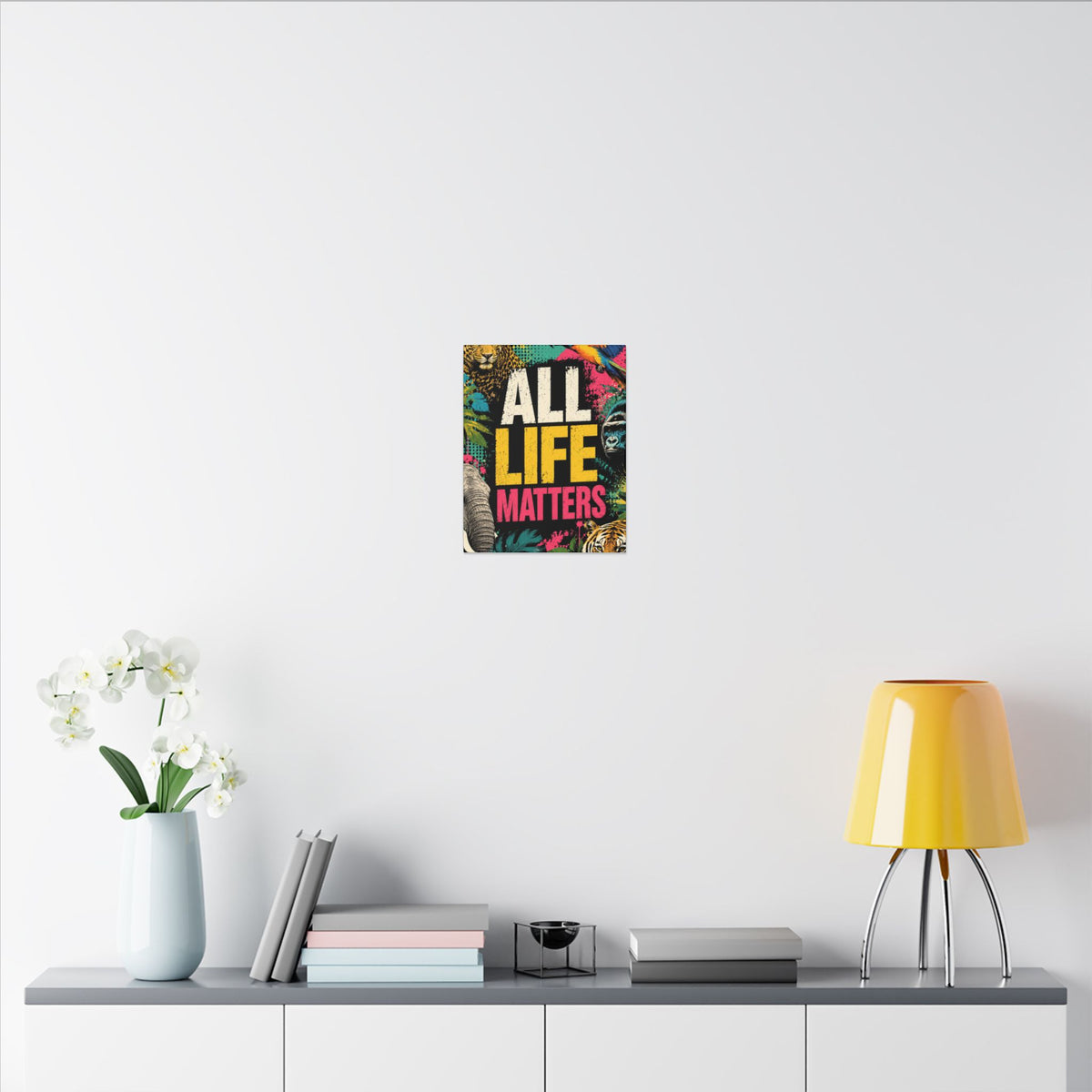 "ALL LIFE MATTERS" (Pop culture art style) - Earthsmart Canvas Wall Art. Jungle Wildlife. (Matte Stretched Print).