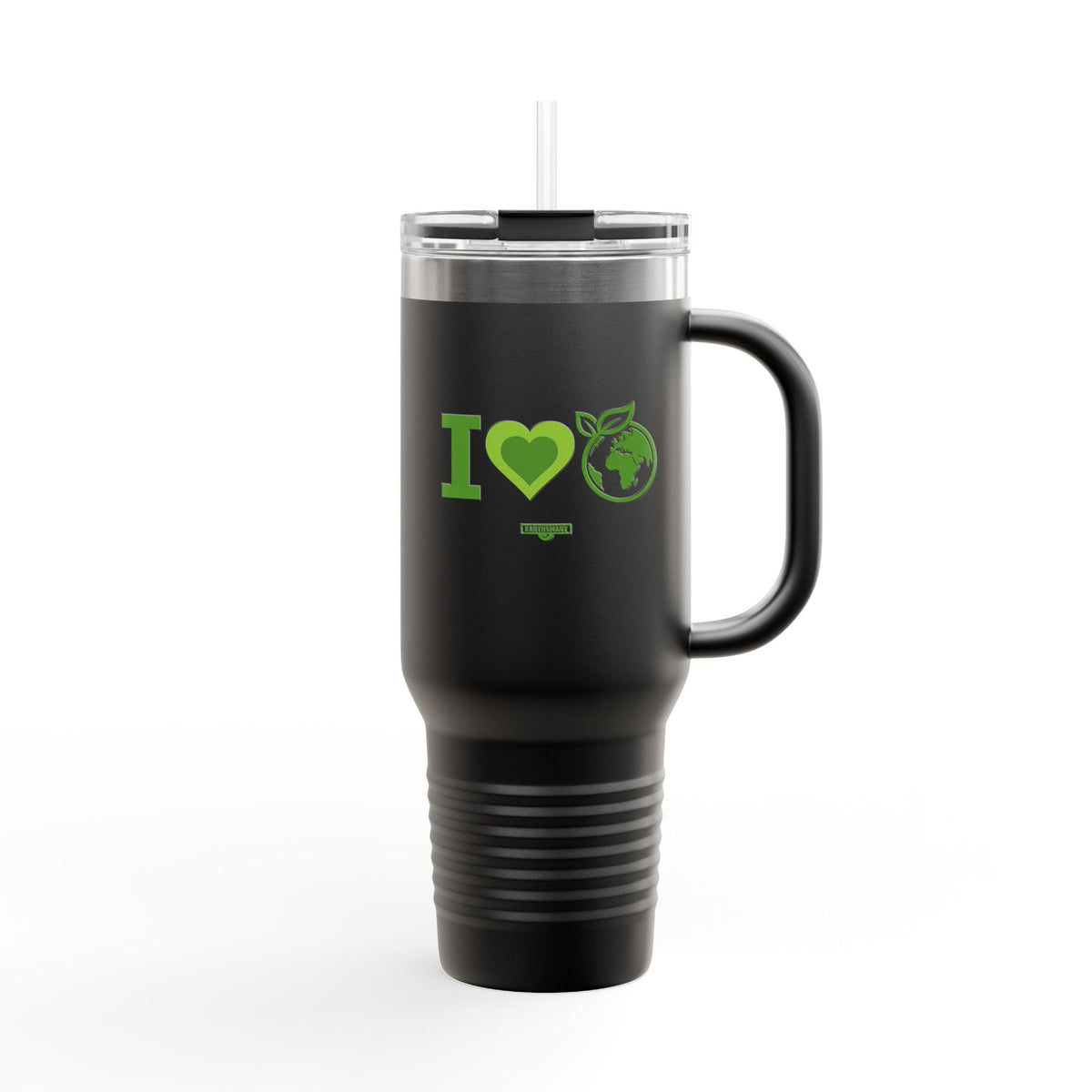 EARTHSMART ECO TUMBLER - 'I LOVE EARTH' version -  100% stainless steel (body), 100% recycled plastic (straw and lid).(1.8L - 40OZ)