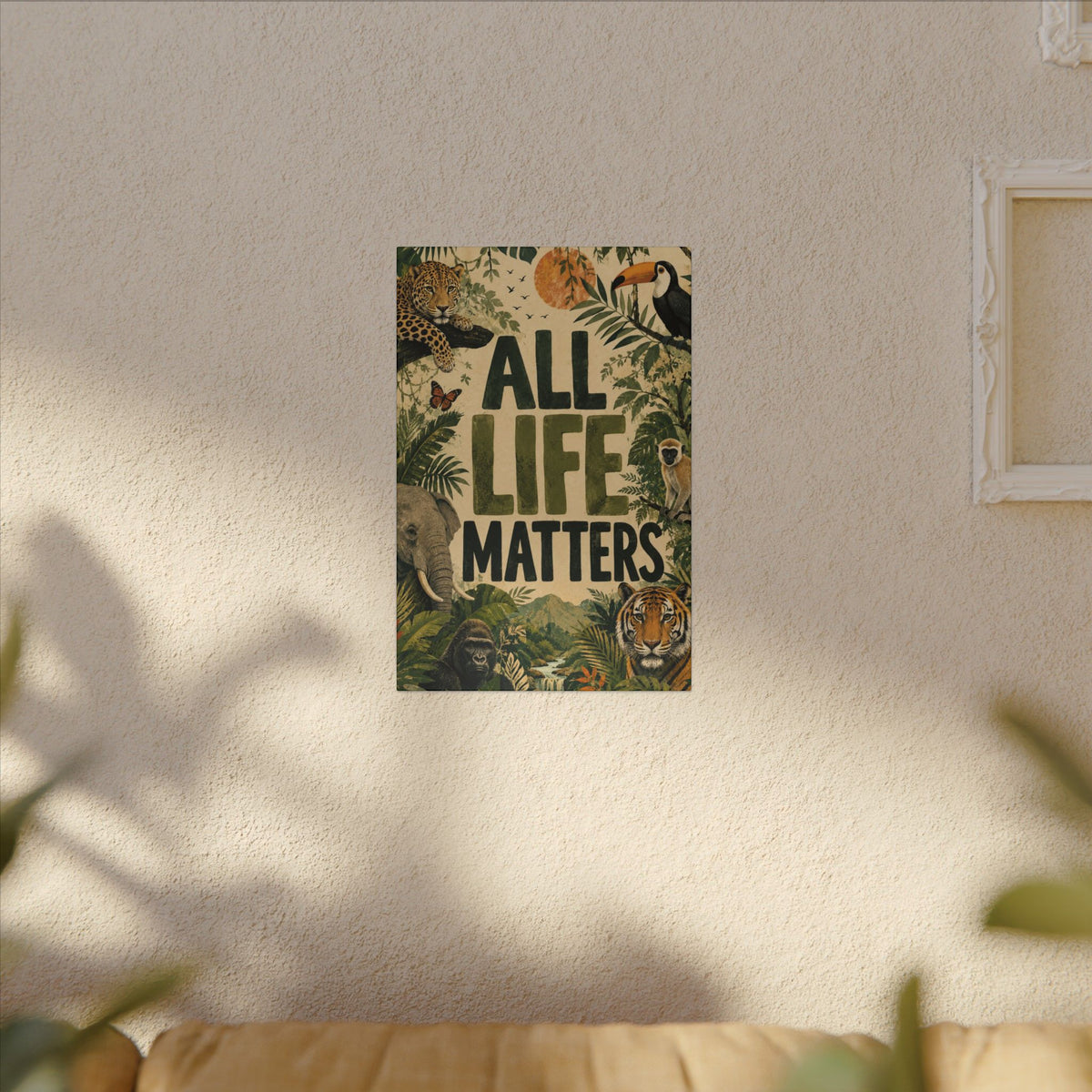 "ALL LIFE MATTERS" (Organic art style) Earthsmart Canvas Wall Art — Jungle Wildlife. (Matte Stretched Print)