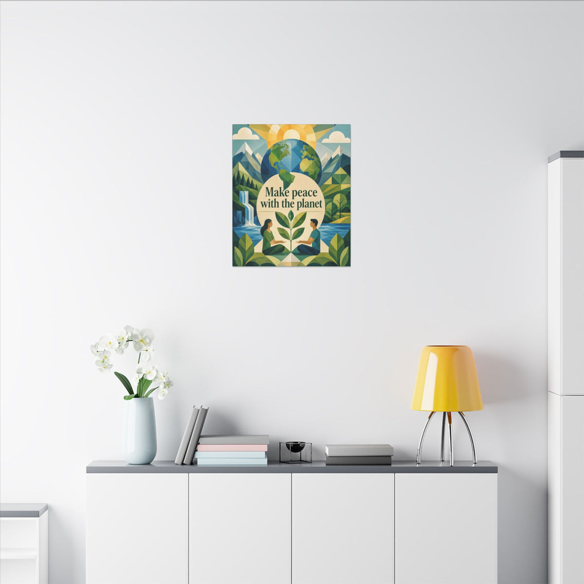 Copy of "MAKE PEACE WITH THE PLANET" (Minimalist art style). Earthsmart Eco Canvas Wall Art (Matte Stretched Print).