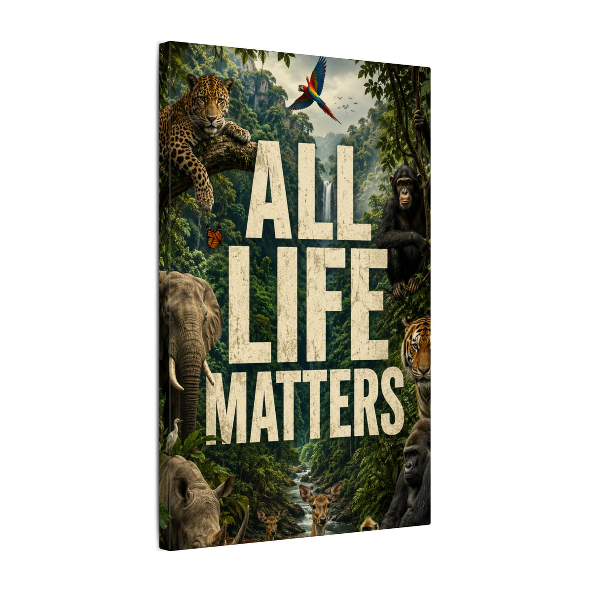 ALL LIFE MATTERS (Abstract art style) -  Earthsmart Canvas Wall Art. Jungle Wildlife ((Matte Stretched Print).