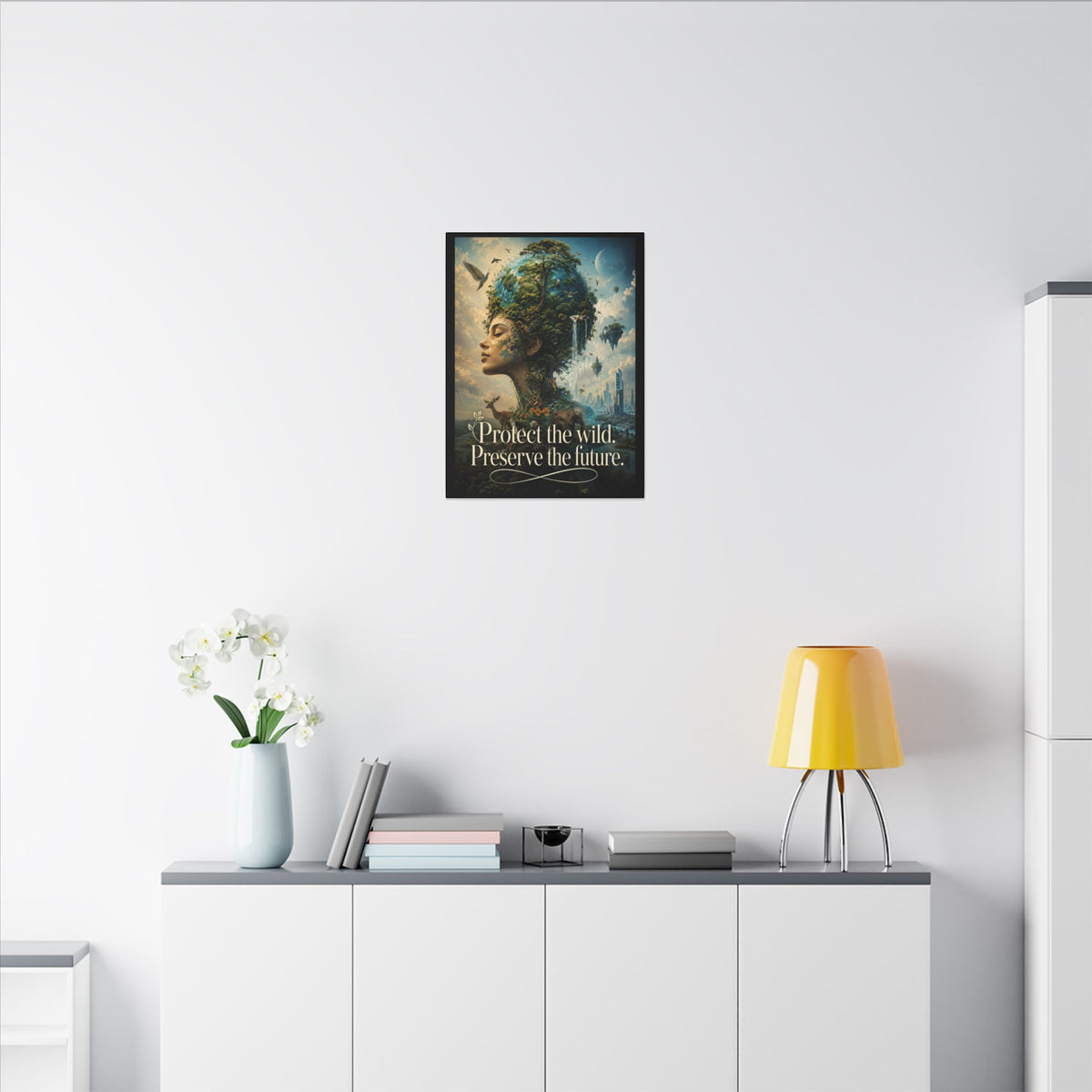 "PROTECT THE WILD PRESERVE THE FUTURE" (Surrealist art style). Earthsmart Eco Canvas Wall Art (Matte Stretched Print).
