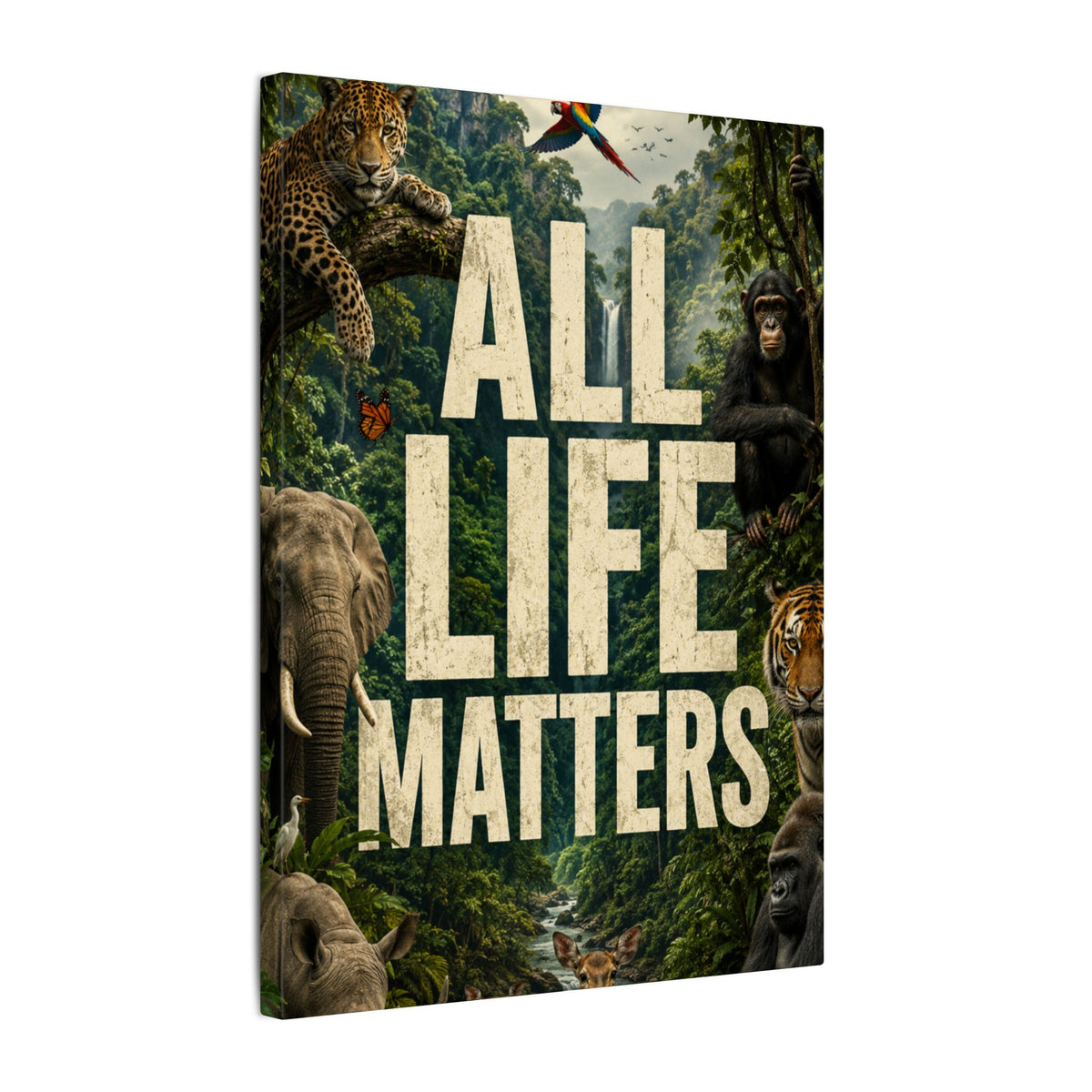 ALL LIFE MATTERS (Abstract art style) -  Earthsmart Canvas Wall Art. Jungle Wildlife ((Matte Stretched Print).