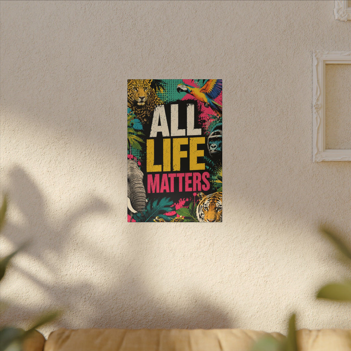 "ALL LIFE MATTERS" (Pop culture art style) - Earthsmart Canvas Wall Art. Jungle Wildlife. (Matte Stretched Print).