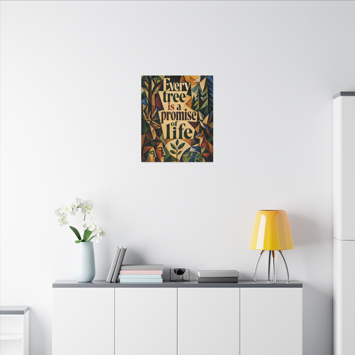 "EVERY TREE IS A PROMISE OF LIFE" (Cubist art style). Earthsmart Eco Canvas Wall Art (Matte Stretched Print).