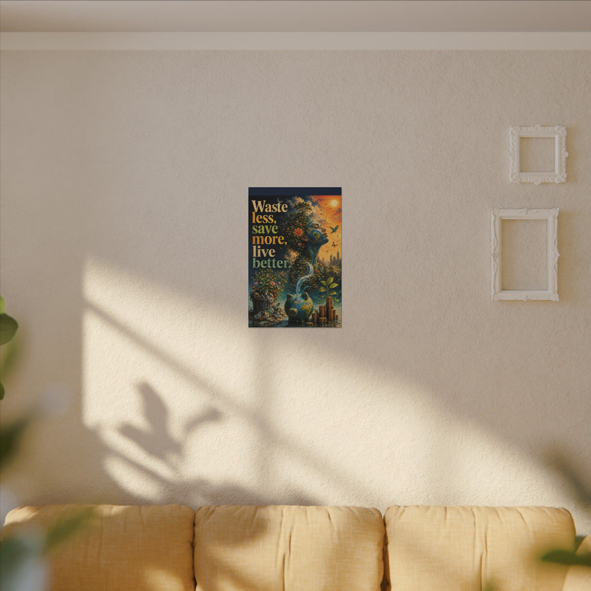 "WASTE LESS, SAVE MORE, LIVE BETTER." - Earthsmart Eco-Friendly Inspirational Wall Art.