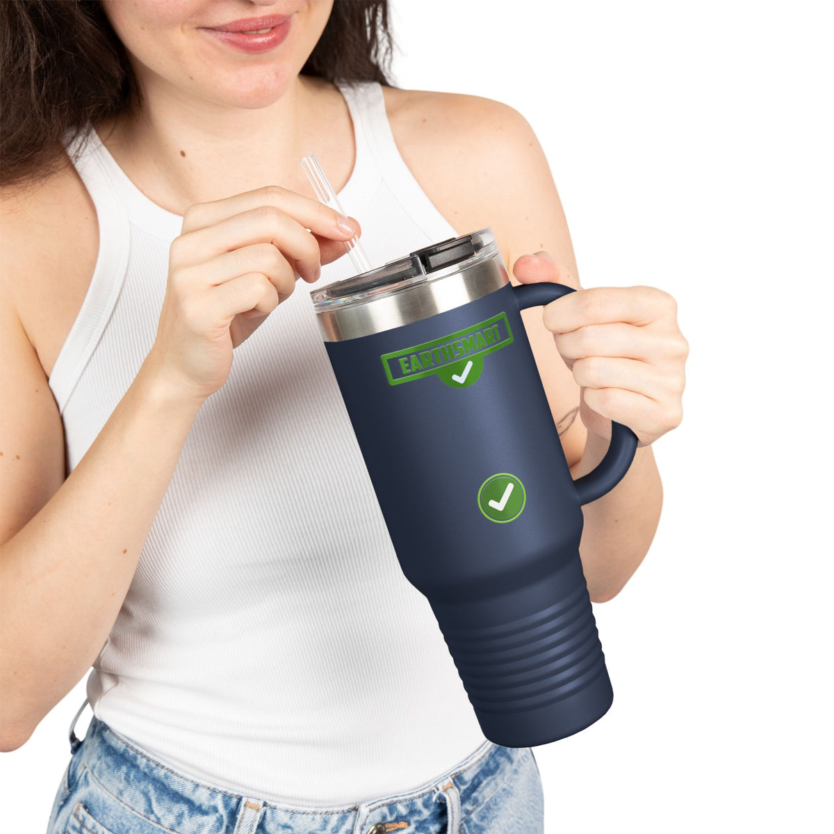 EARTHSMART ECO TUMBLER - 'ICONIC' LOGO version -  100% stainless steel (body), 100% recycled plastic (straw and lid).(1.8L - 40OZ)