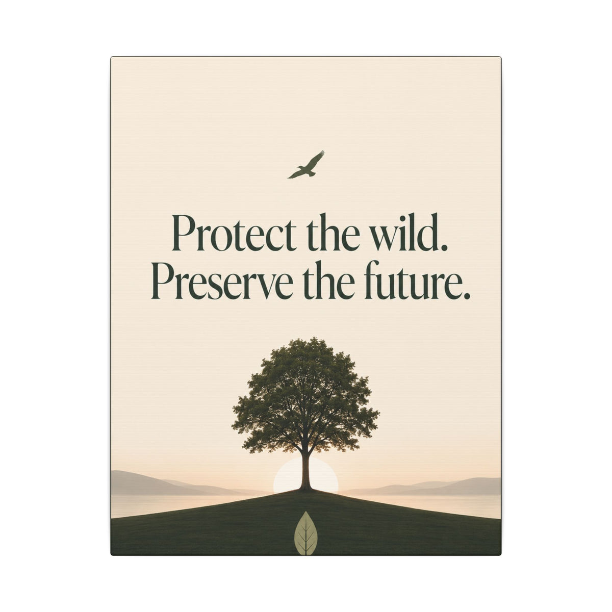 "PROTECT THE WILD PRESERVE THE FUTURE" (Minimalist art style). Earthsmart Eco Canvas Wall Art (Matte Stretched Print).