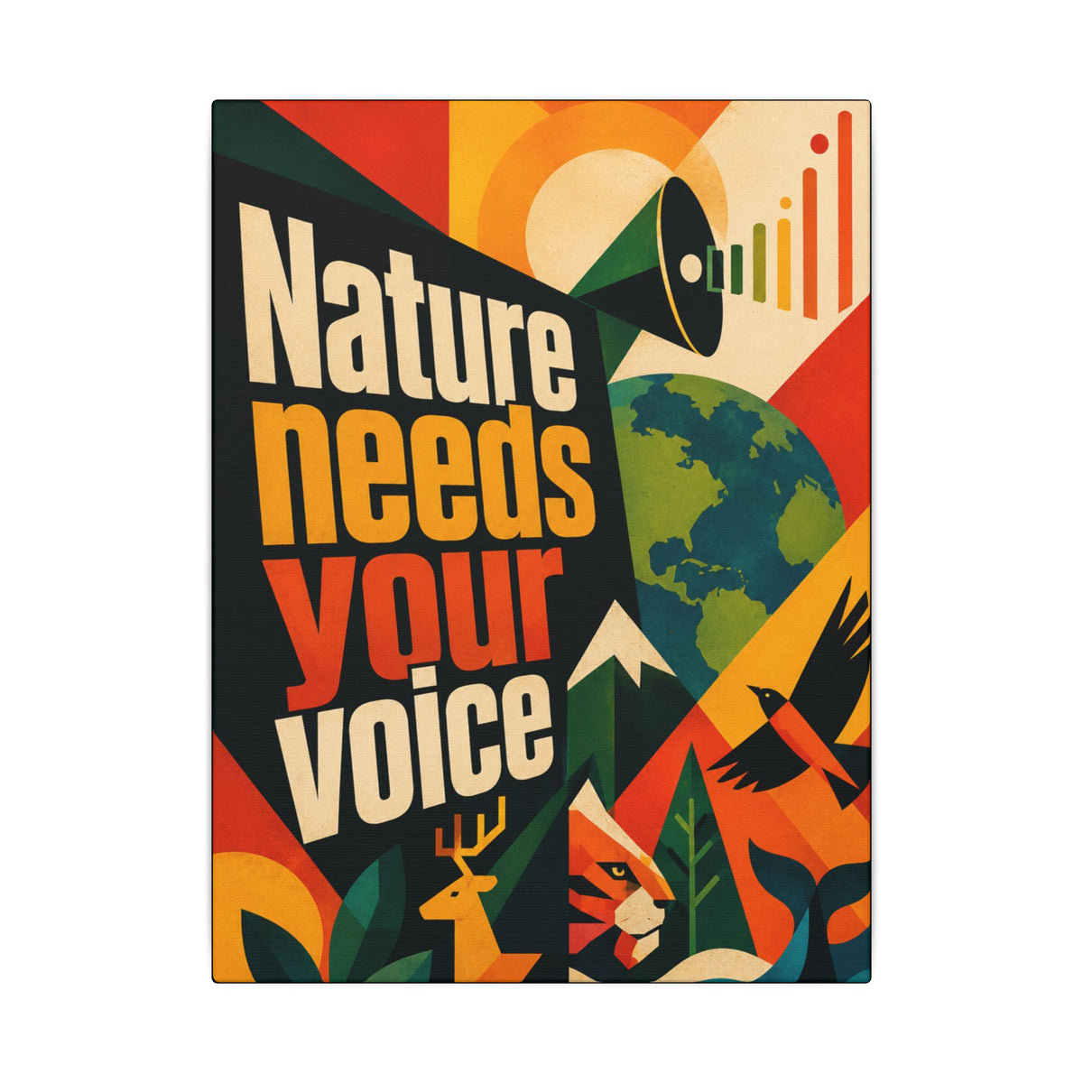 "NATURE NEEDS YOUR VOICE" (Radical Abstract art style). Earthsmart Eco Canvas Wall Art (Matte Stretched Print).