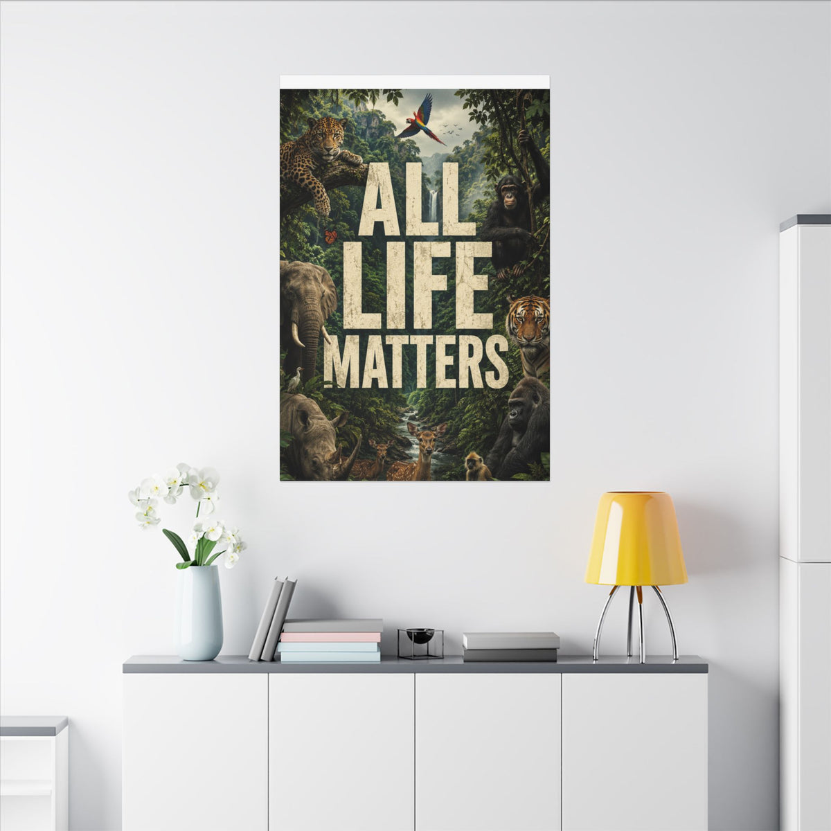 ALL LIFE MATTERS (Abstract art style) -  Earthsmart Canvas Wall Art. Jungle Wildlife ((Matte Stretched Print).