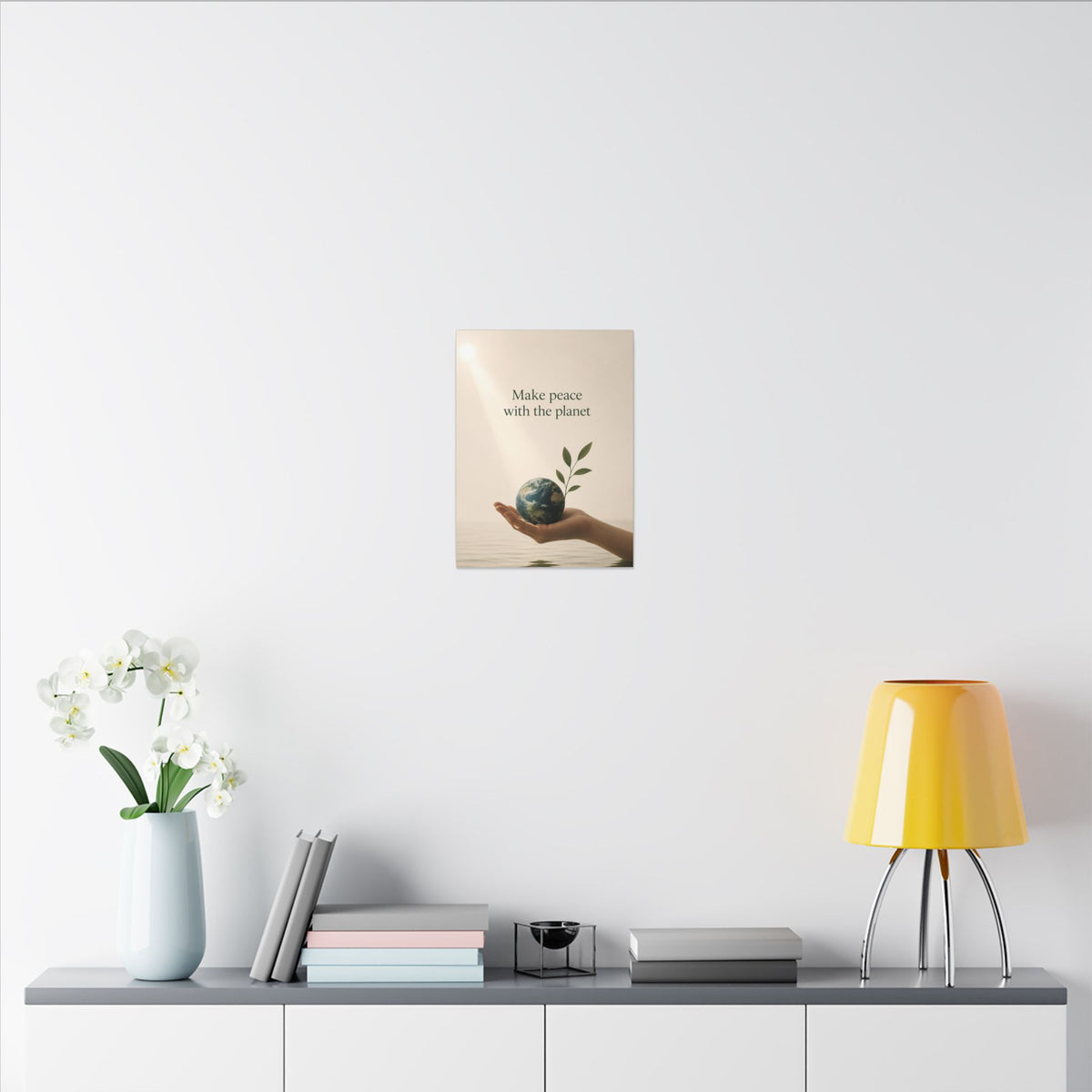 "MAKE PEACE WITH THE PLANET" (Minimalist art style). Earthsmart Eco Canvas Wall Art (Matte Stretched Print).
