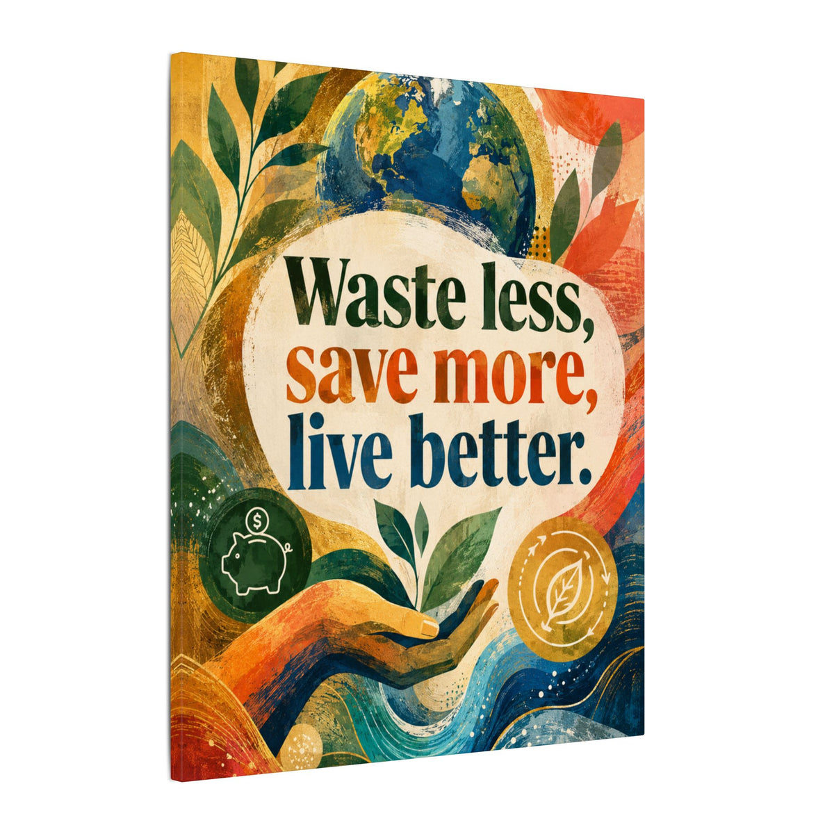 "WASTE LESS, SAVE MORE, LIVE BETTER". – Inspirational Eco Canvas
