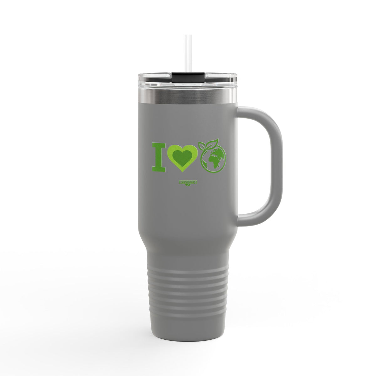 EARTHSMART ECO TUMBLER - 'I LOVE EARTH' version -  100% stainless steel (body), 100% recycled plastic (straw and lid).(1.8L - 40OZ)