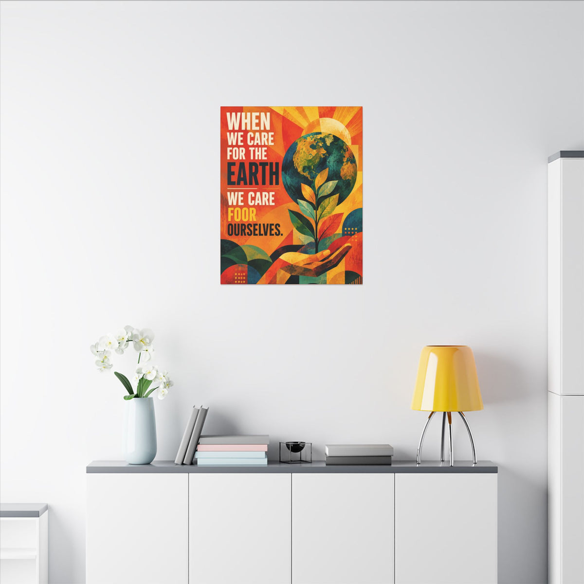 "WHEN WE CARE FOR EARTH, WE CARE FOR OUR SELVES" (Contemporary Abstract art). Earthsmart Eco Wall Art.