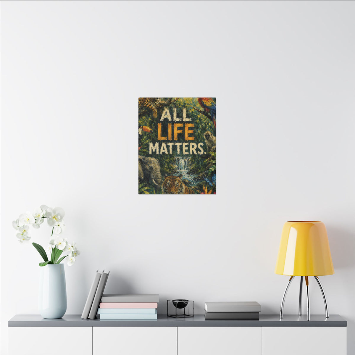 "ALL LIFE MATTERS" (Impressionist art style) — Earthsmart Canvas Wall Art. Jungle Wildlife. (Matte Stretched Print)