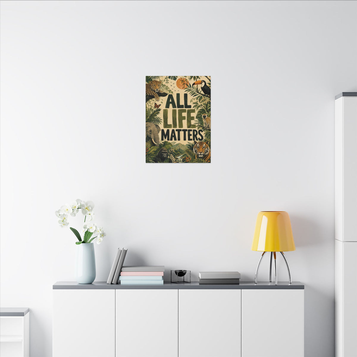 "ALL LIFE MATTERS" (Organic art style) Earthsmart Canvas Wall Art — Jungle Wildlife. (Matte Stretched Print)