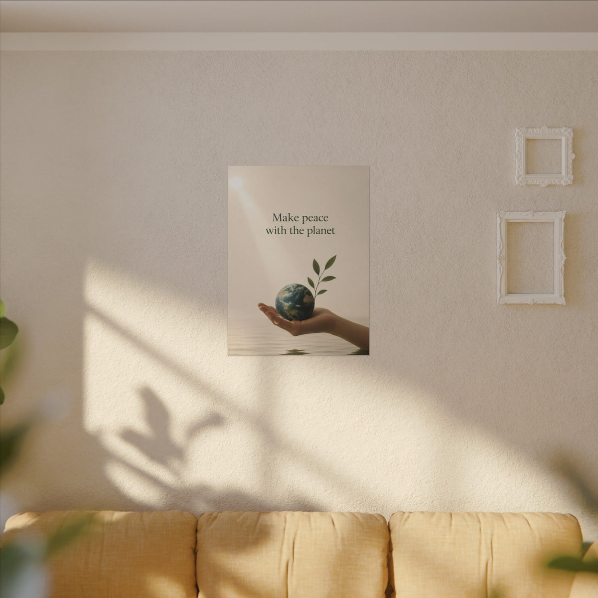 "MAKE PEACE WITH THE PLANET" (Minimalist art style). Earthsmart Eco Canvas Wall Art (Matte Stretched Print).