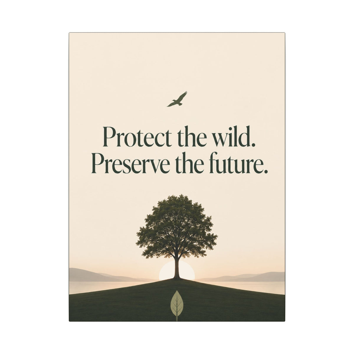 "PROTECT THE WILD PRESERVE THE FUTURE" (Minimalist art style). Earthsmart Eco Canvas Wall Art (Matte Stretched Print).