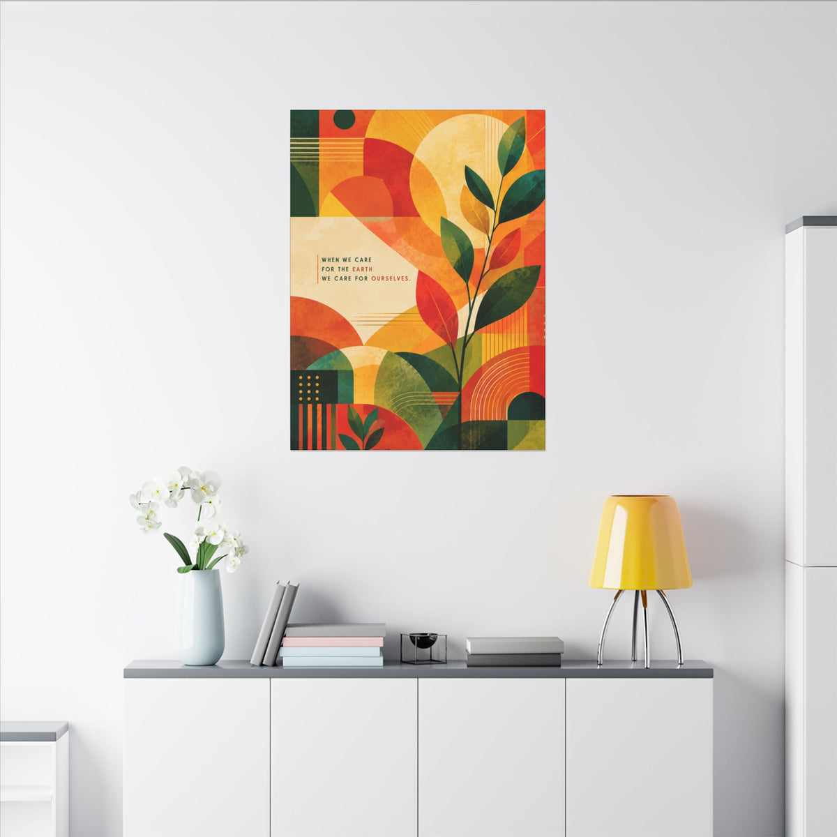 "WHEN WE CARE FOR EARTH, WE CARE FOR OURSELVES" (Botanical Abstract art). Earthsmart Eco Wall Art.