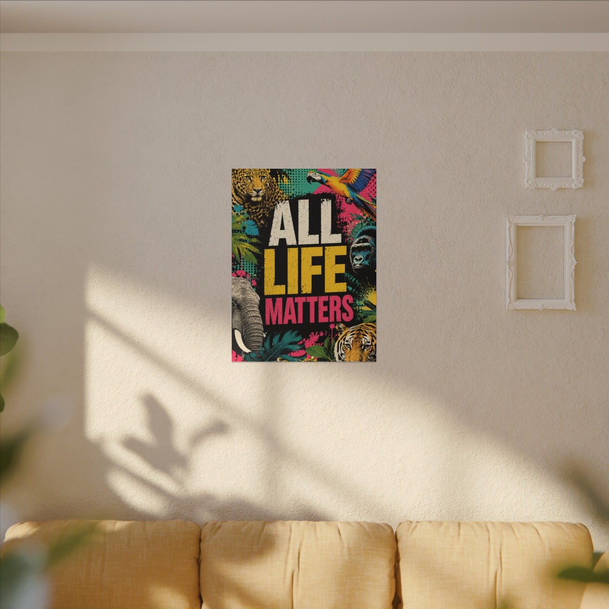 "ALL LIFE MATTERS" (Pop culture art style) - Earthsmart Canvas Wall Art. Jungle Wildlife. (Matte Stretched Print).