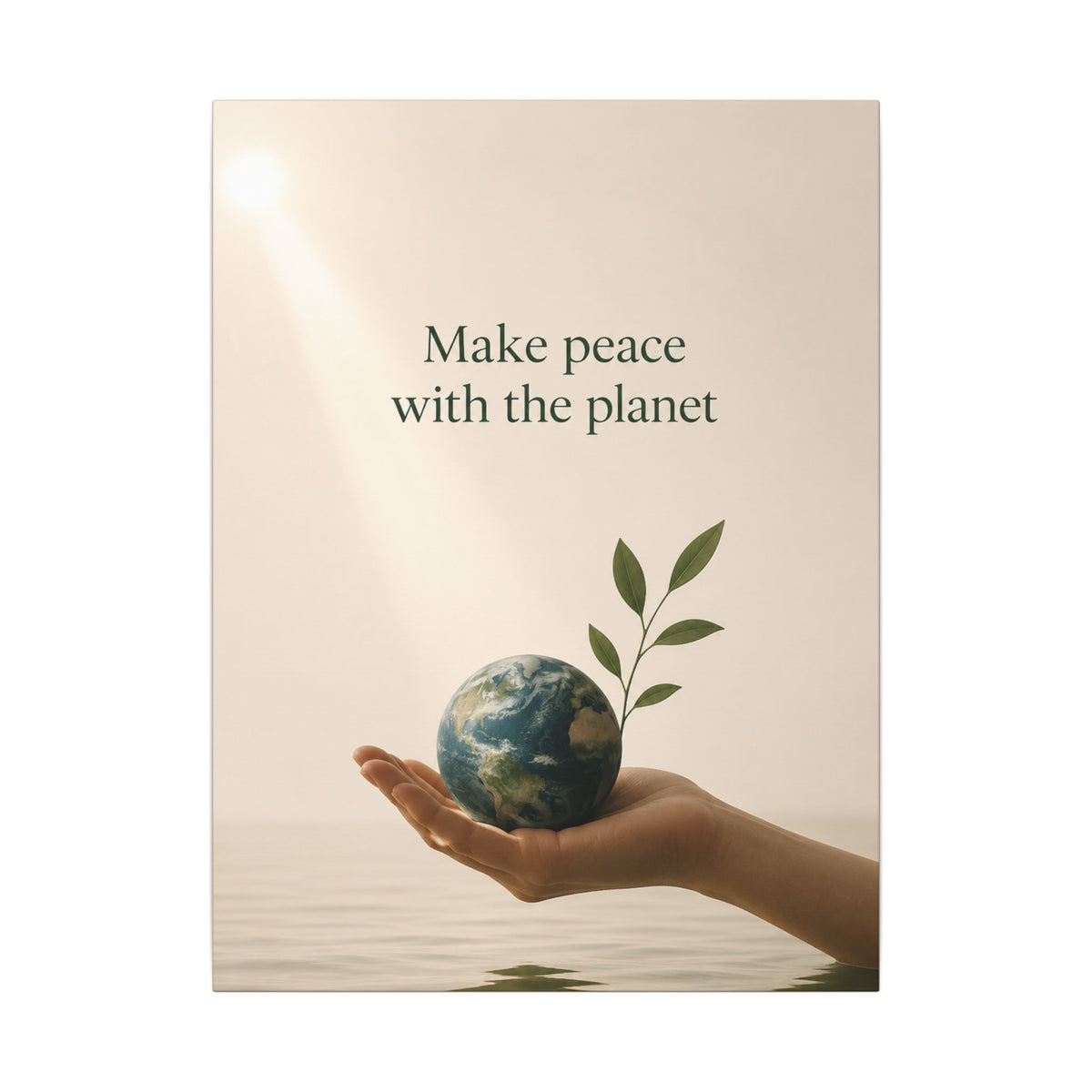 "MAKE PEACE WITH THE PLANET" (Minimalist art style). Earthsmart Eco Canvas Wall Art (Matte Stretched Print).