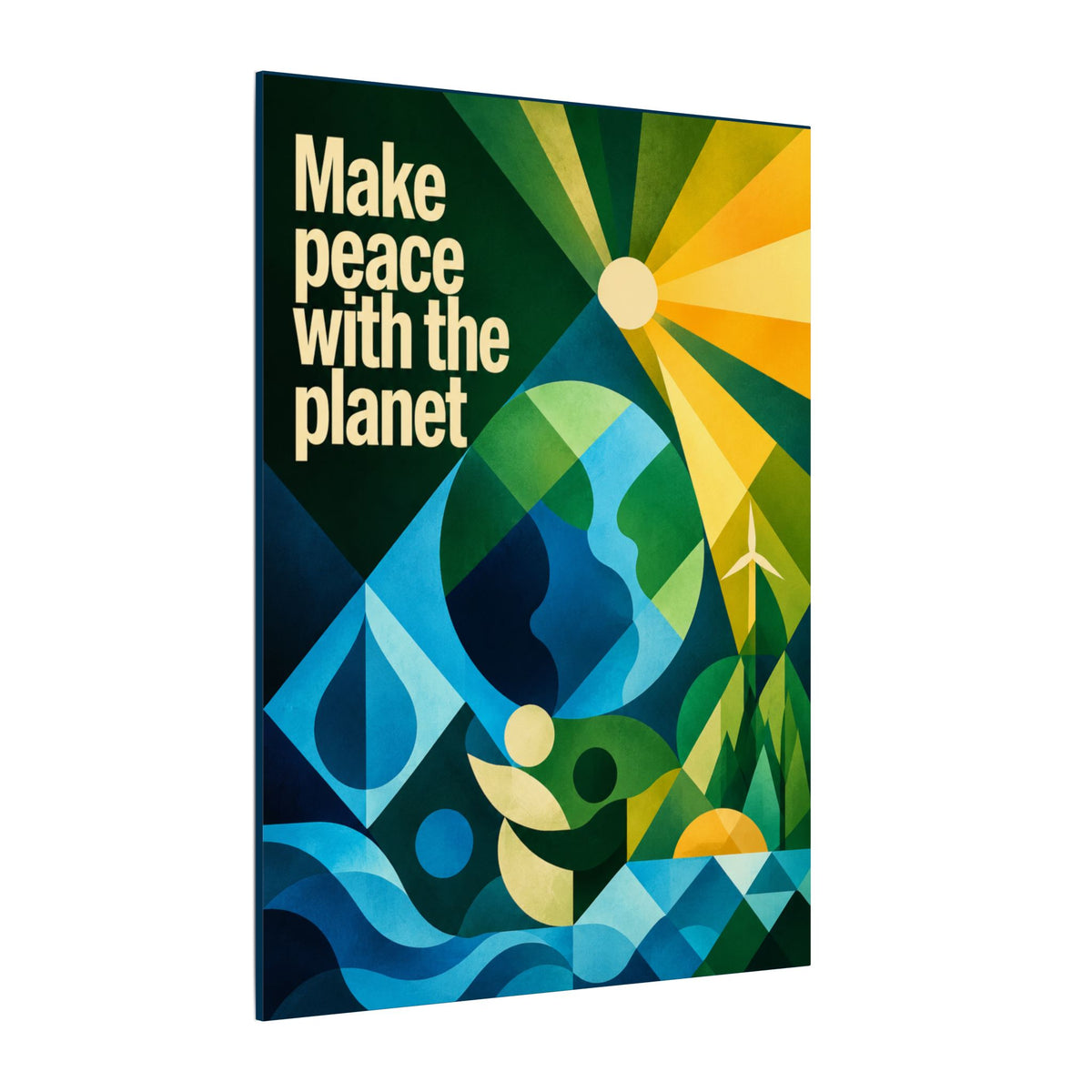 "MAKE PEACE WITH THE PLANET" (Radical Geometric art style). Earthsmart Eco Canvas Wall Art (Matte Stretched Print).